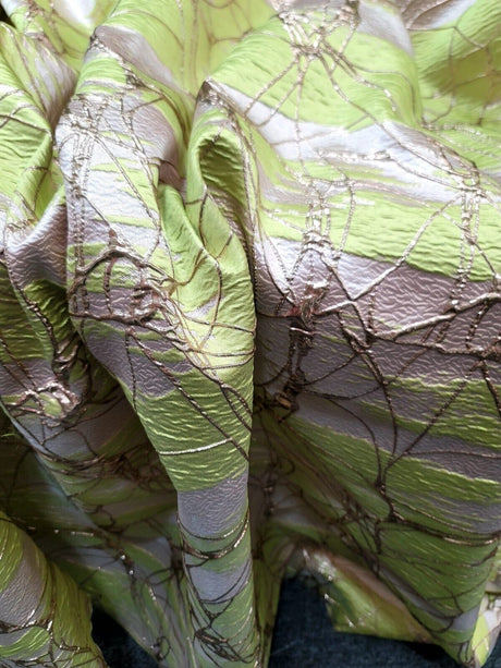 Metallic Brocade Jacquard Fabric Light Green Gold Beige