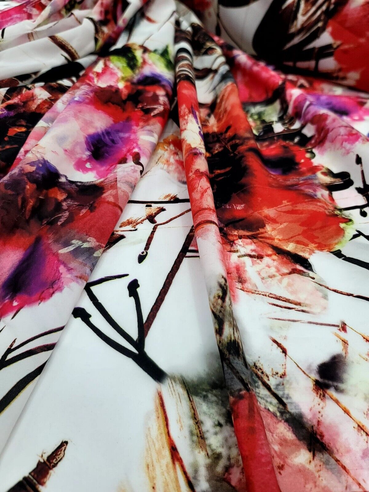 Floral Chiffon Fabric Pink Red Purple