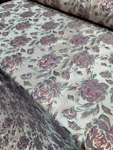 Brocade Jacquard Floral Fabric Beige Mauve