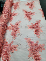 3D Floral Lace Coral Beaded