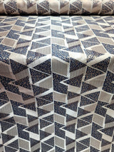Brocade Jacquard Metallic Gold Geometric Navy Blue