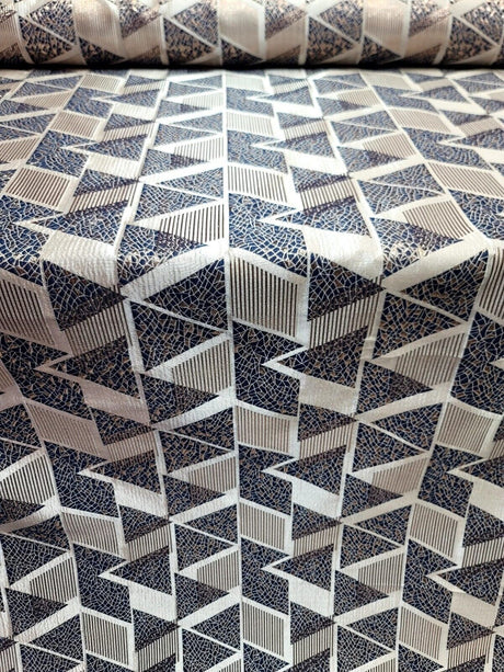Brocade Jacquard Metallic Gold Geometric Navy Blue