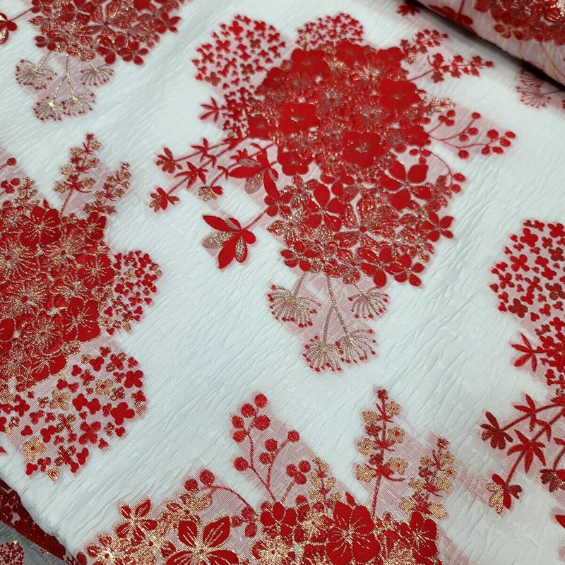 Brocade Jacquard Floral Metallic Red Gold