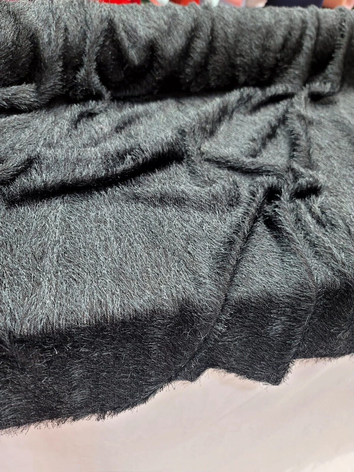 Stretch Faux Shaggy Fabric Eyelash Black Teal
