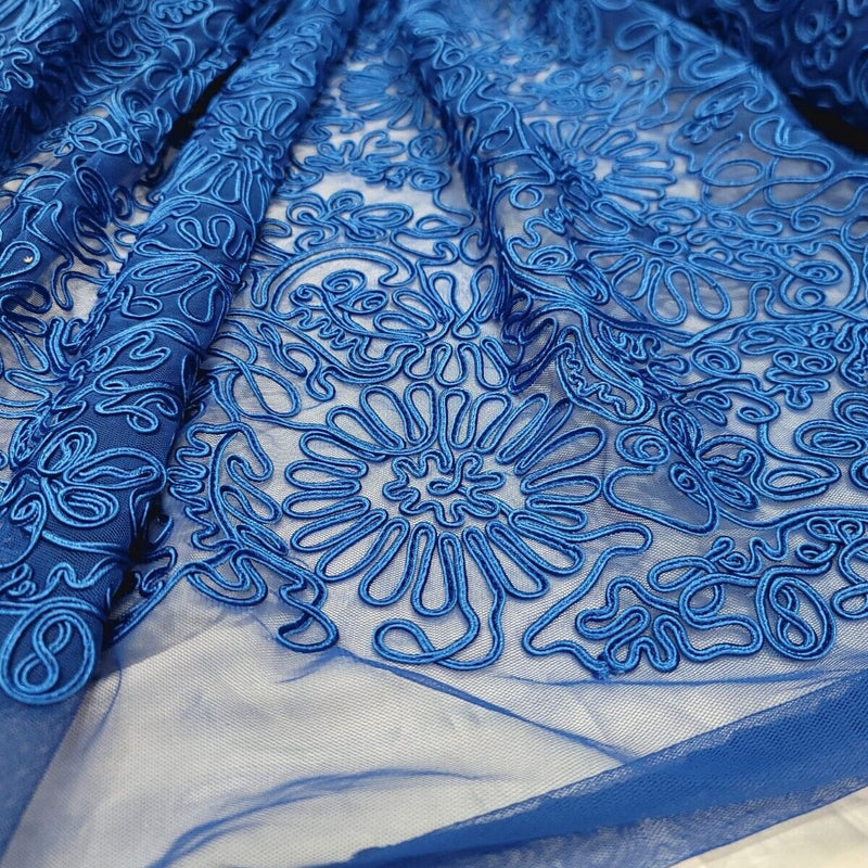 Royal Blue Embroidered Lace Fabric