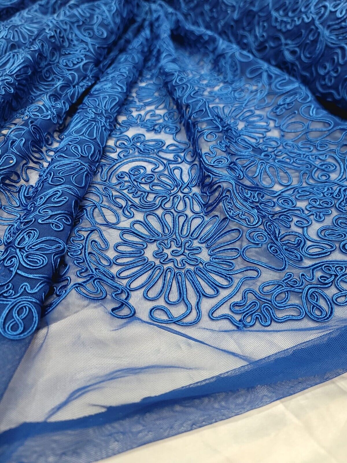 Royal Blue Embroidered Lace Fabric