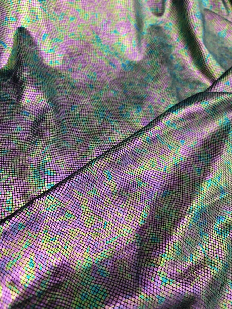 Stretch Velvet Foil Fabric Iridescent Black Green Purple