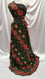 Embroidered Floral Lace on Black Stretch Mesh