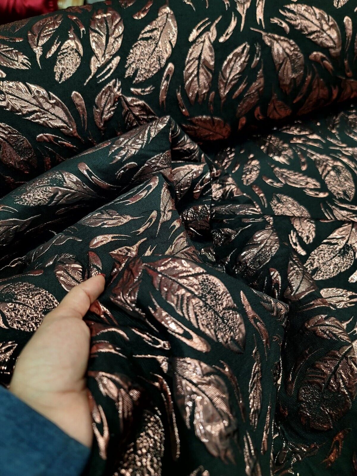 Brocade Jacquard Feathers Rose Gold