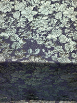 Metallic Blue Floral Brocade Fabric