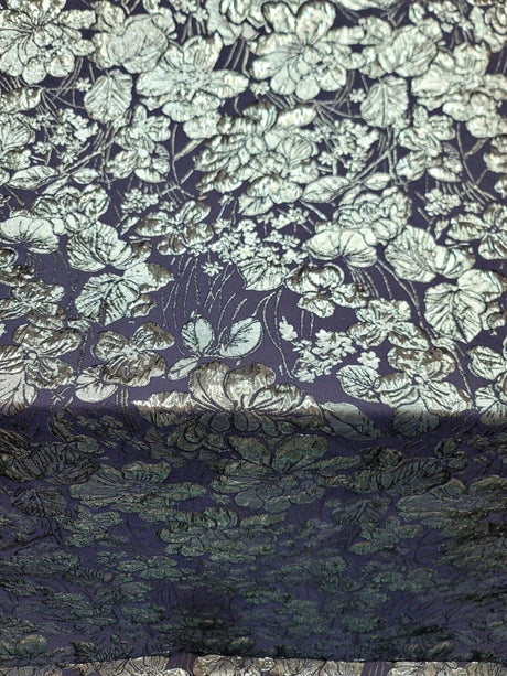 Metallic Blue Floral Brocade Fabric