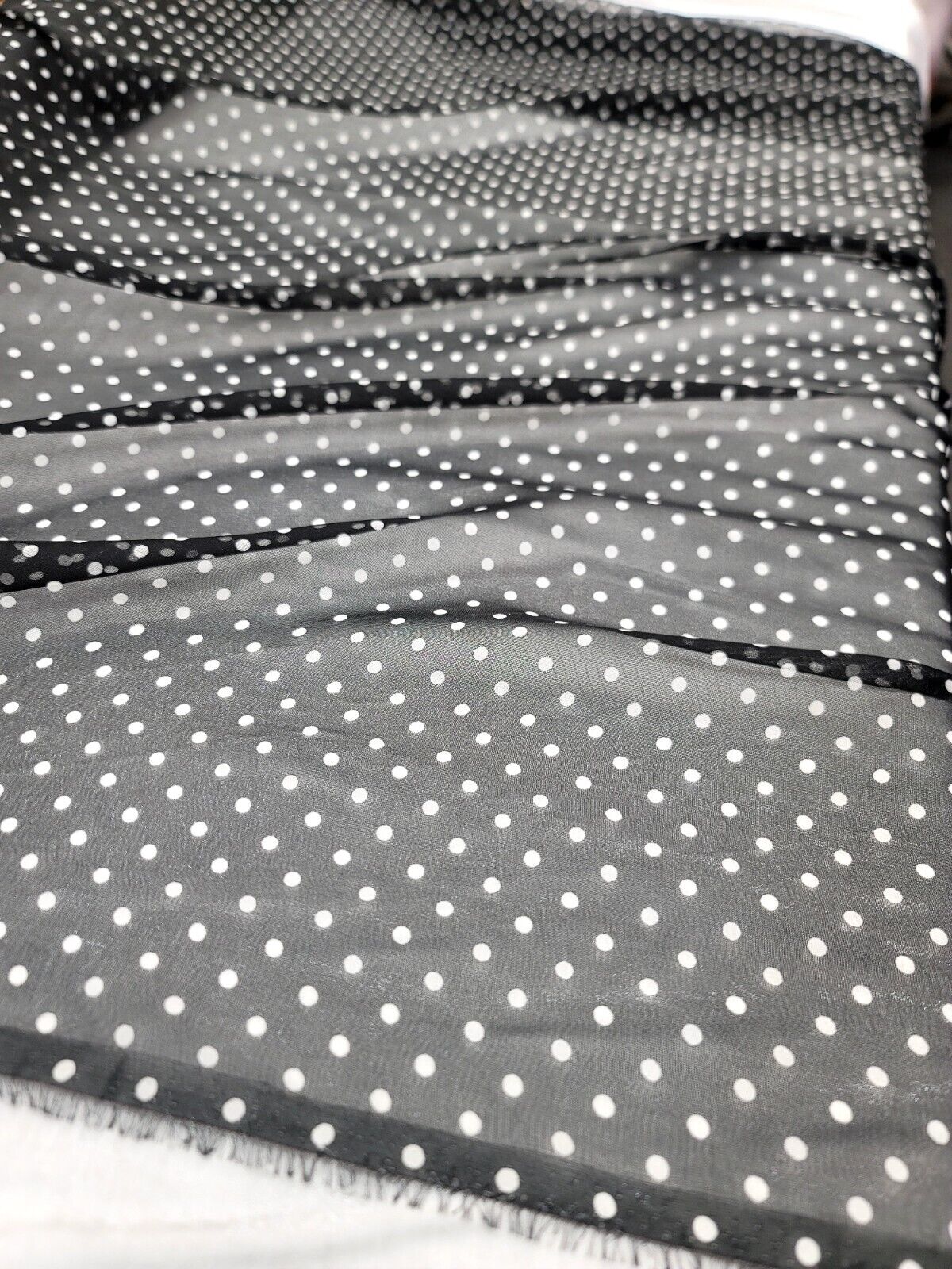 Sheer Chiffon White Polka-Dot Fabric
