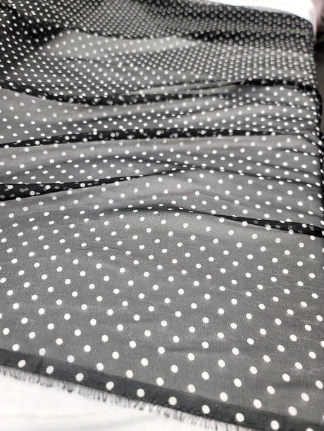 Sheer Chiffon White Polka-Dot Fabric