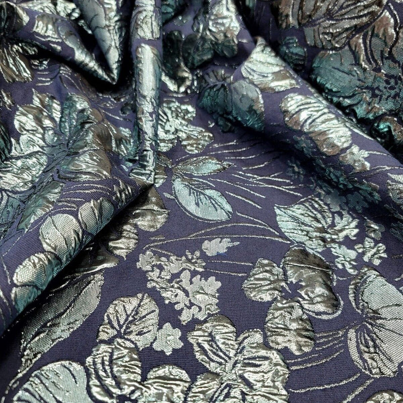 Metallic Blue Floral Brocade Fabric