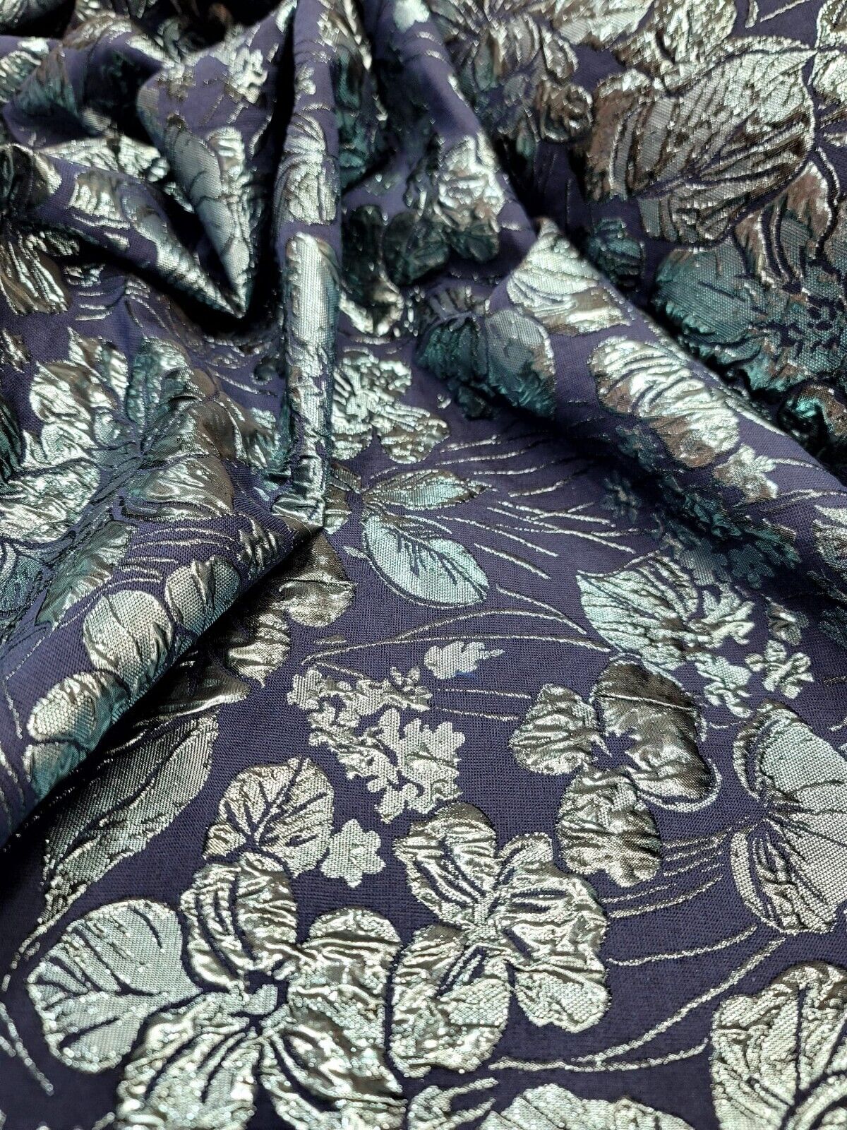 Metallic Blue Floral Brocade Fabric
