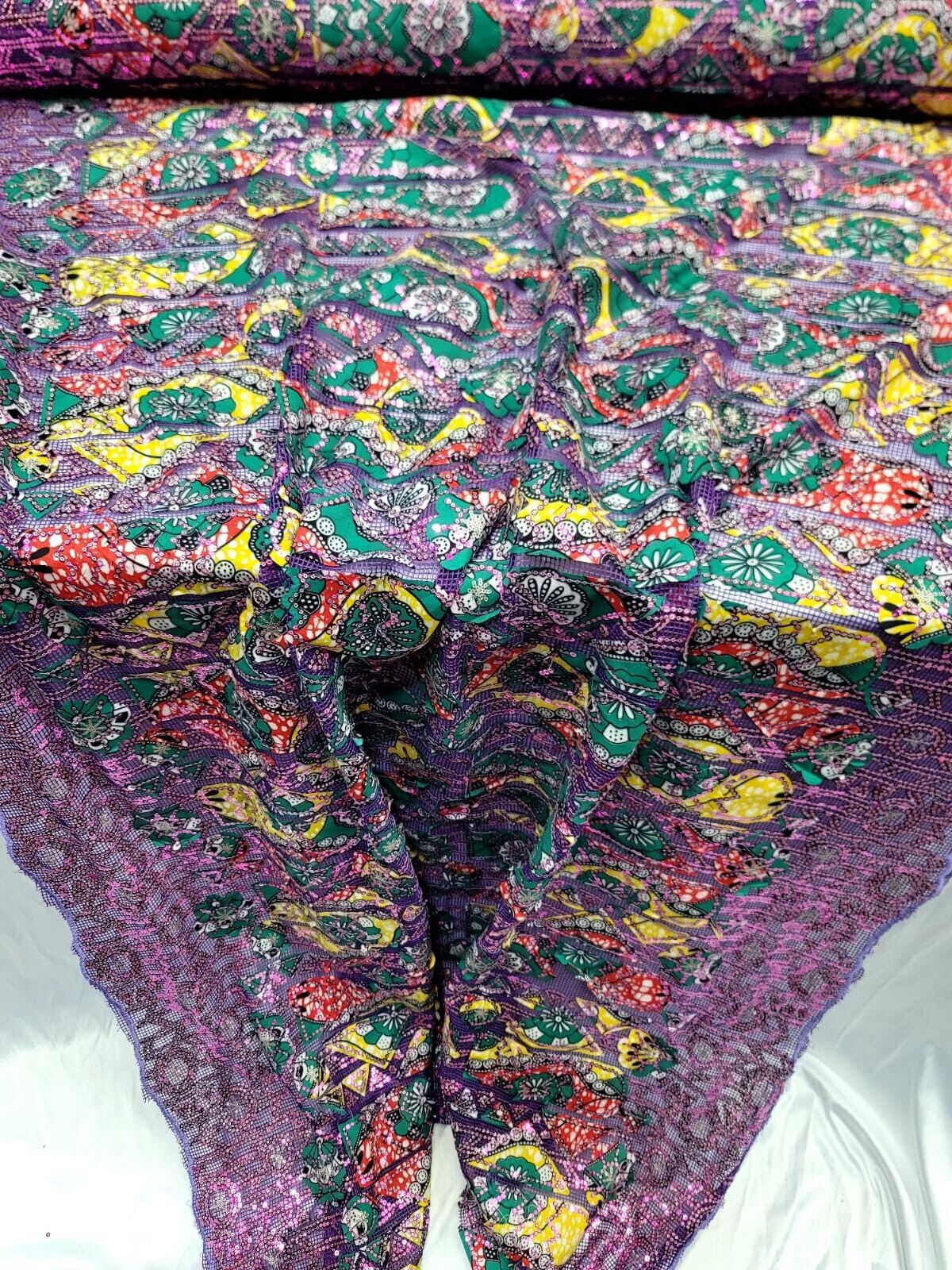African Lace Lavender Embroidery Sequins Lace Fabric