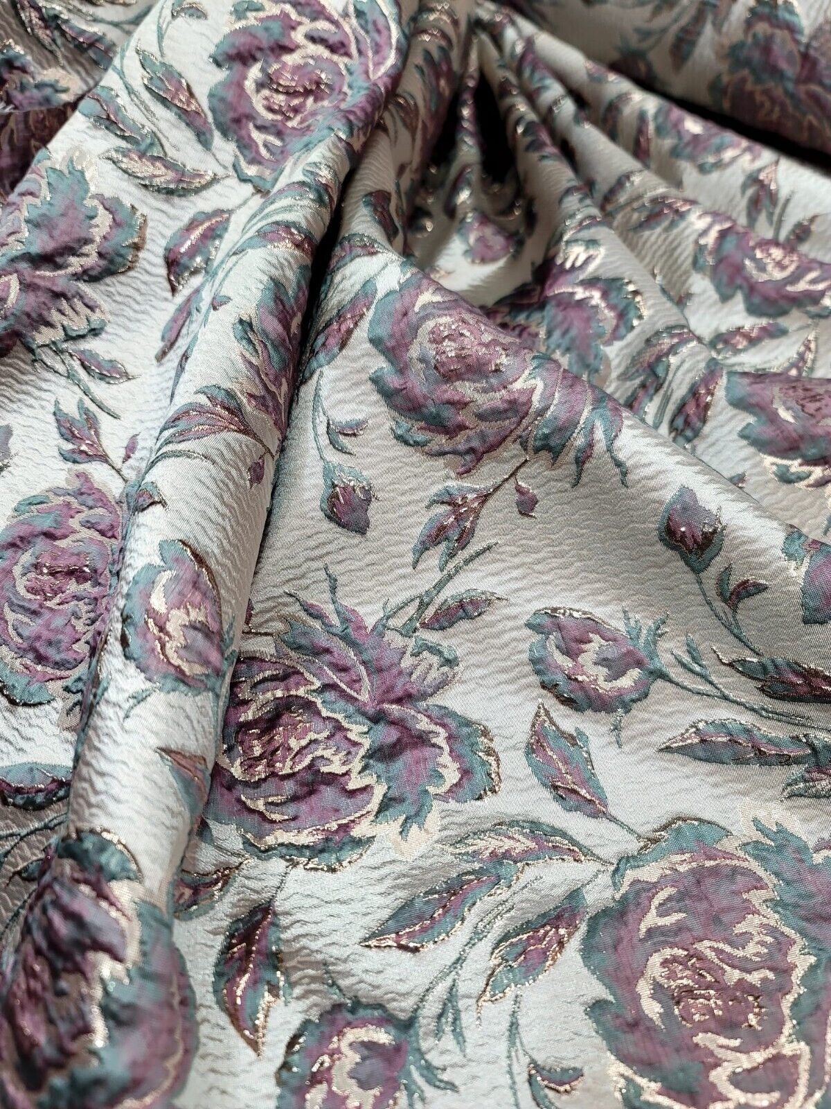 Brocade Jacquard Floral Fabric Beige Mauve