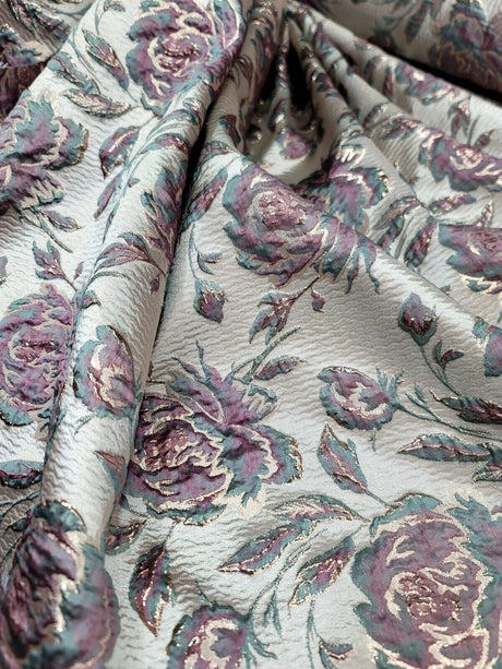 Brocade Jacquard Floral Fabric Beige Mauve