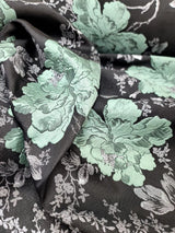Brocade Jacquard Floral Fabric Sage Green Silver Black