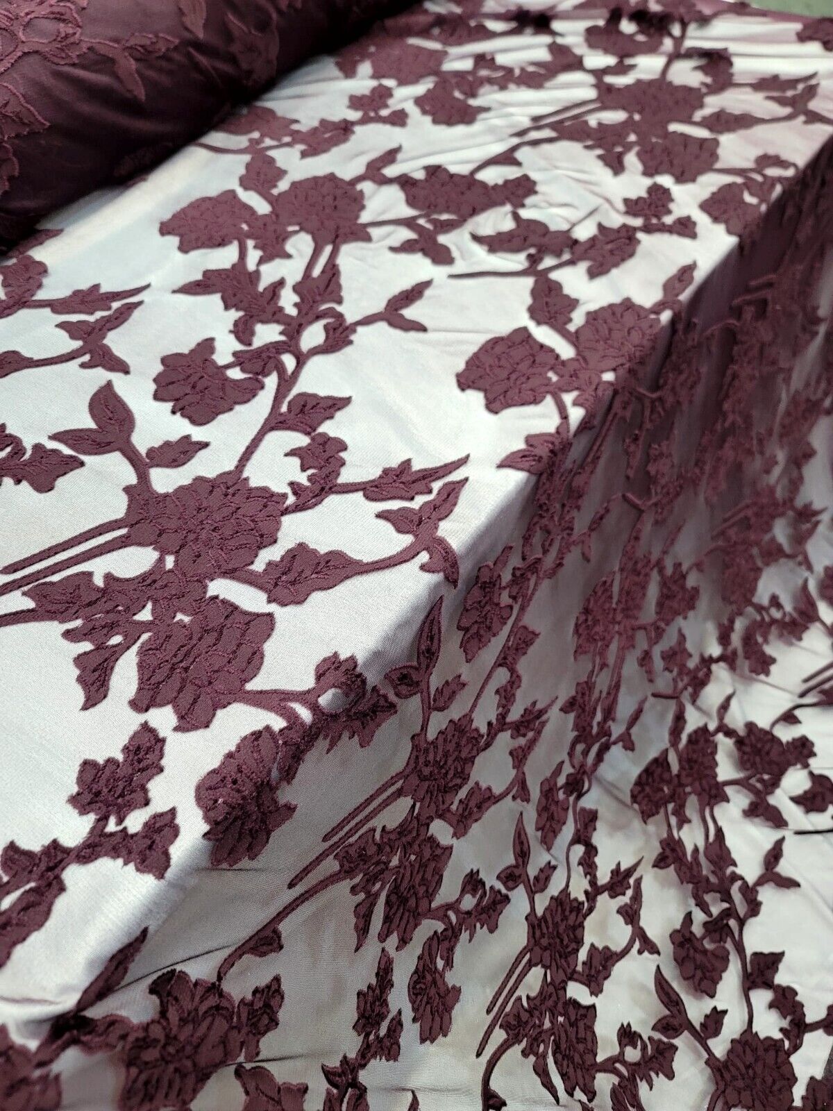 Floral Lace Stretch Mesh Fabric Eggplant
