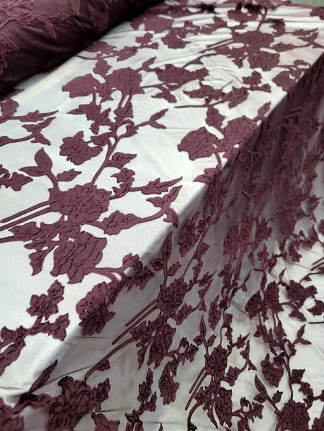 Floral Lace Stretch Mesh Fabric Eggplant