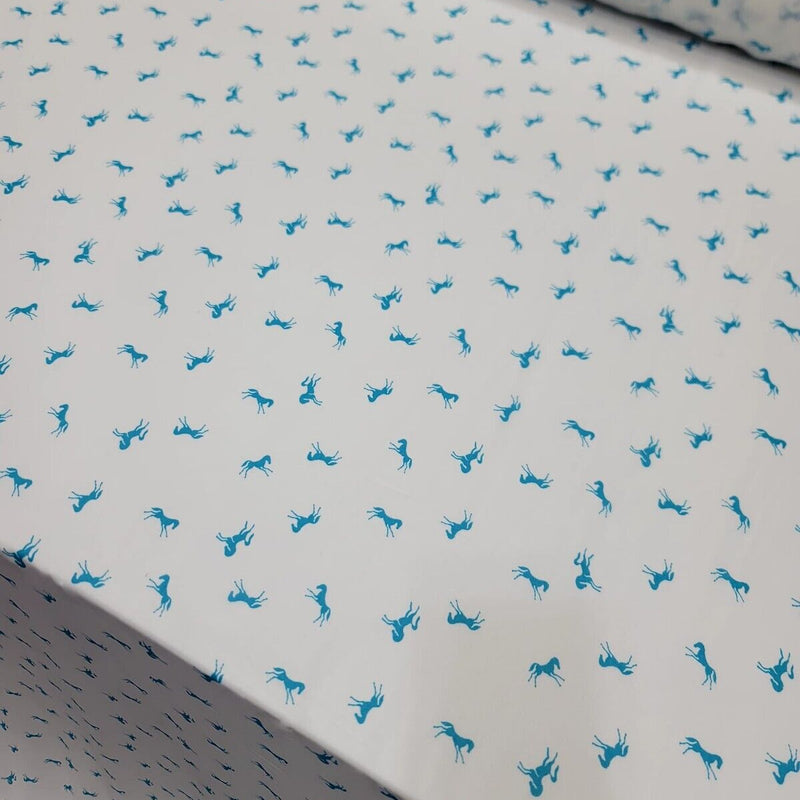 Printed Chiffon Fabric Blue Horses