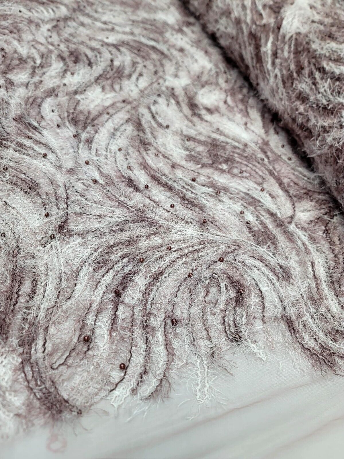 Embroidered Pearl Mesh Lace Fabric Mauve
