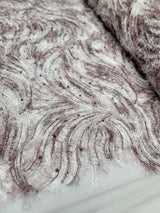 Embroidered Pearl Mesh Lace Fabric Mauve
