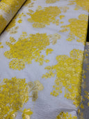 Floral Brocade Fabric White Organza Base