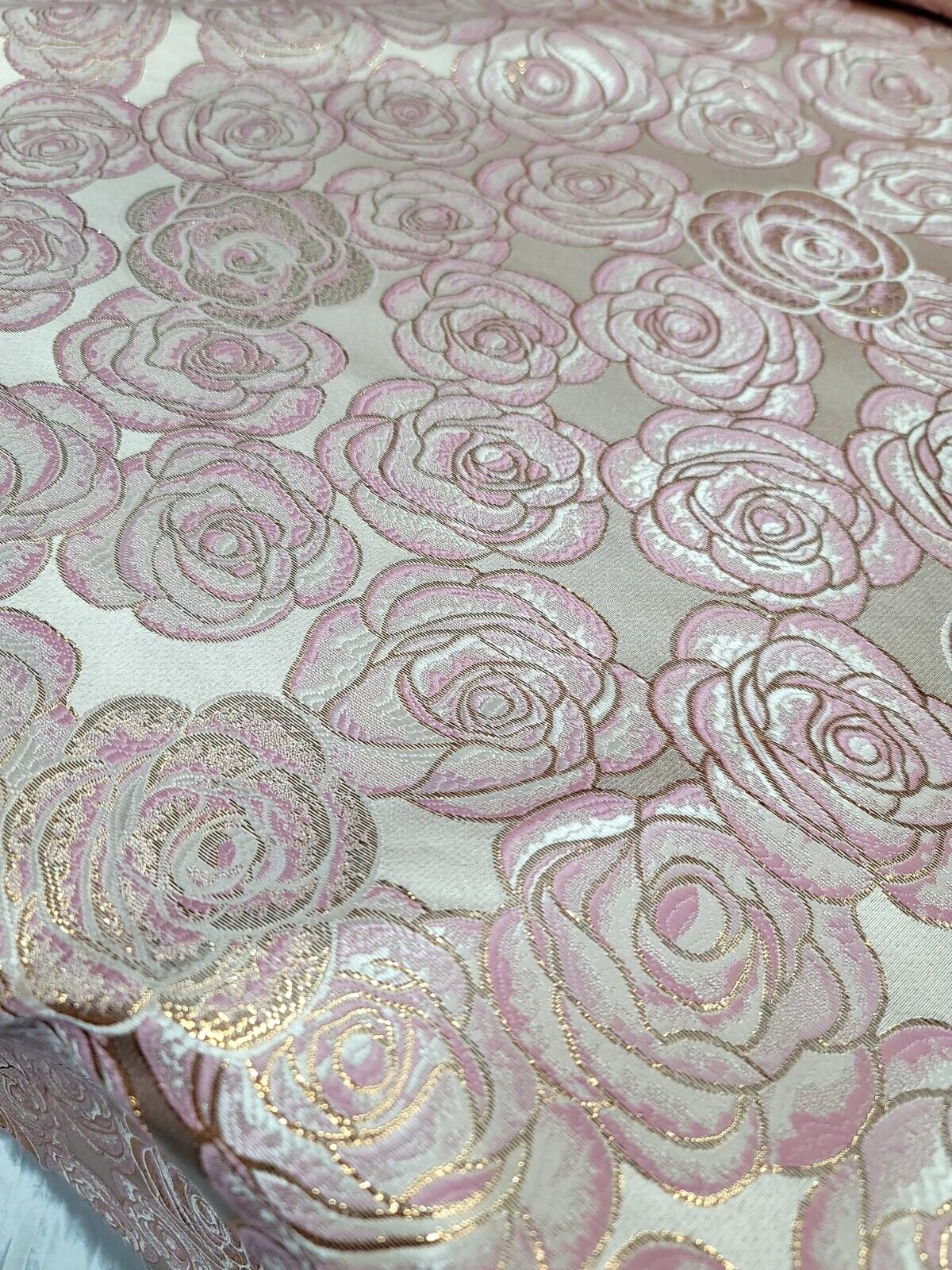 Brocade Jacquard Pink Rose Floral Beige