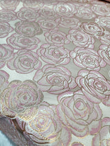 Brocade Jacquard Pink Rose Floral Beige