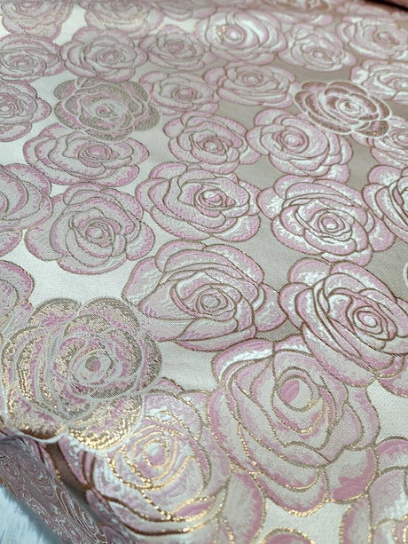 Brocade Jacquard Pink Rose Floral Beige