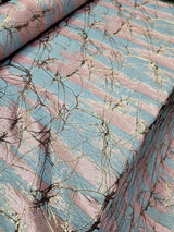 Brocade Jacquard Fabric Pink Sky Blue Metallic Rose Gold