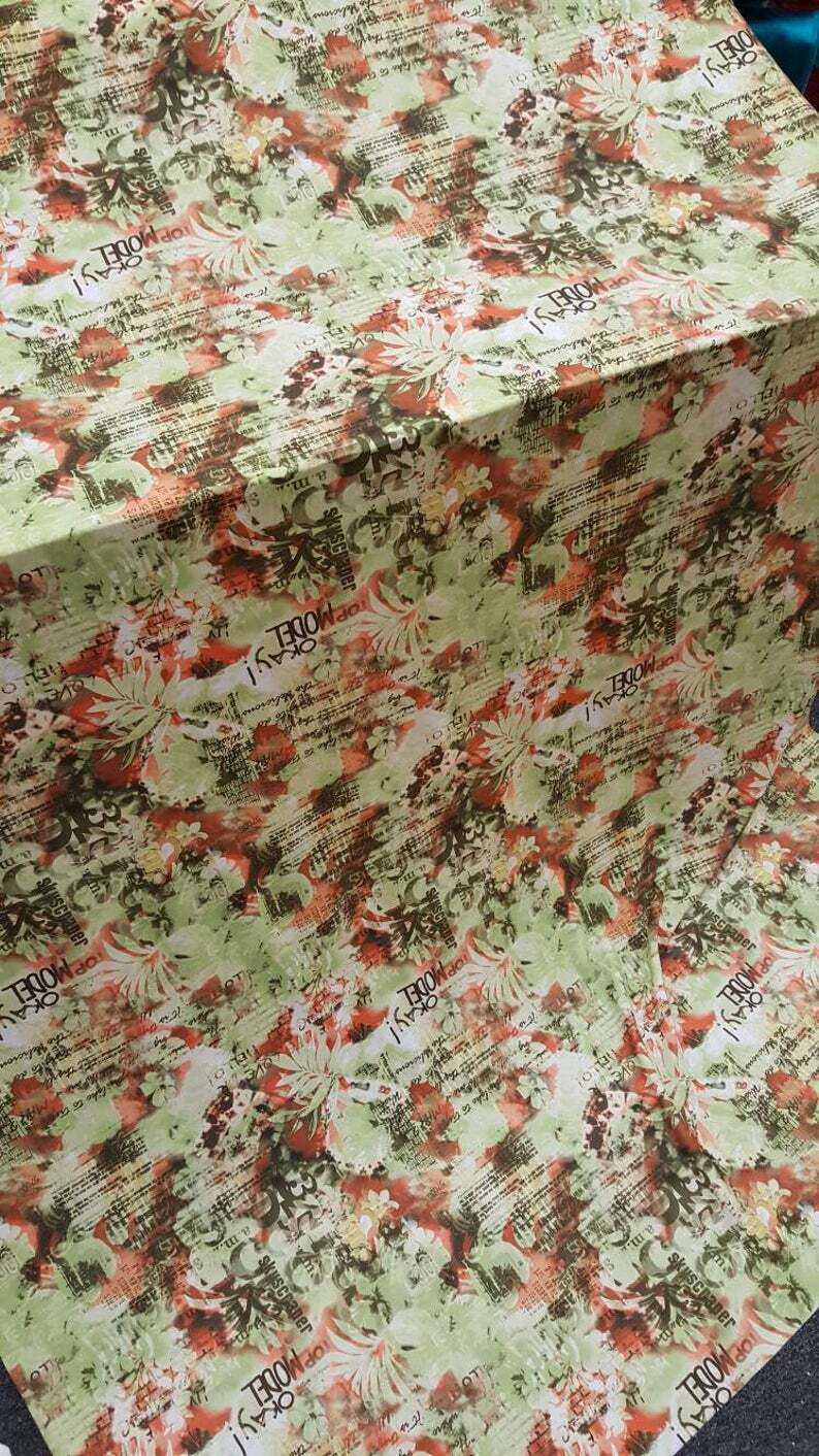 Stretch Spandex Floral Fabric Green Orange