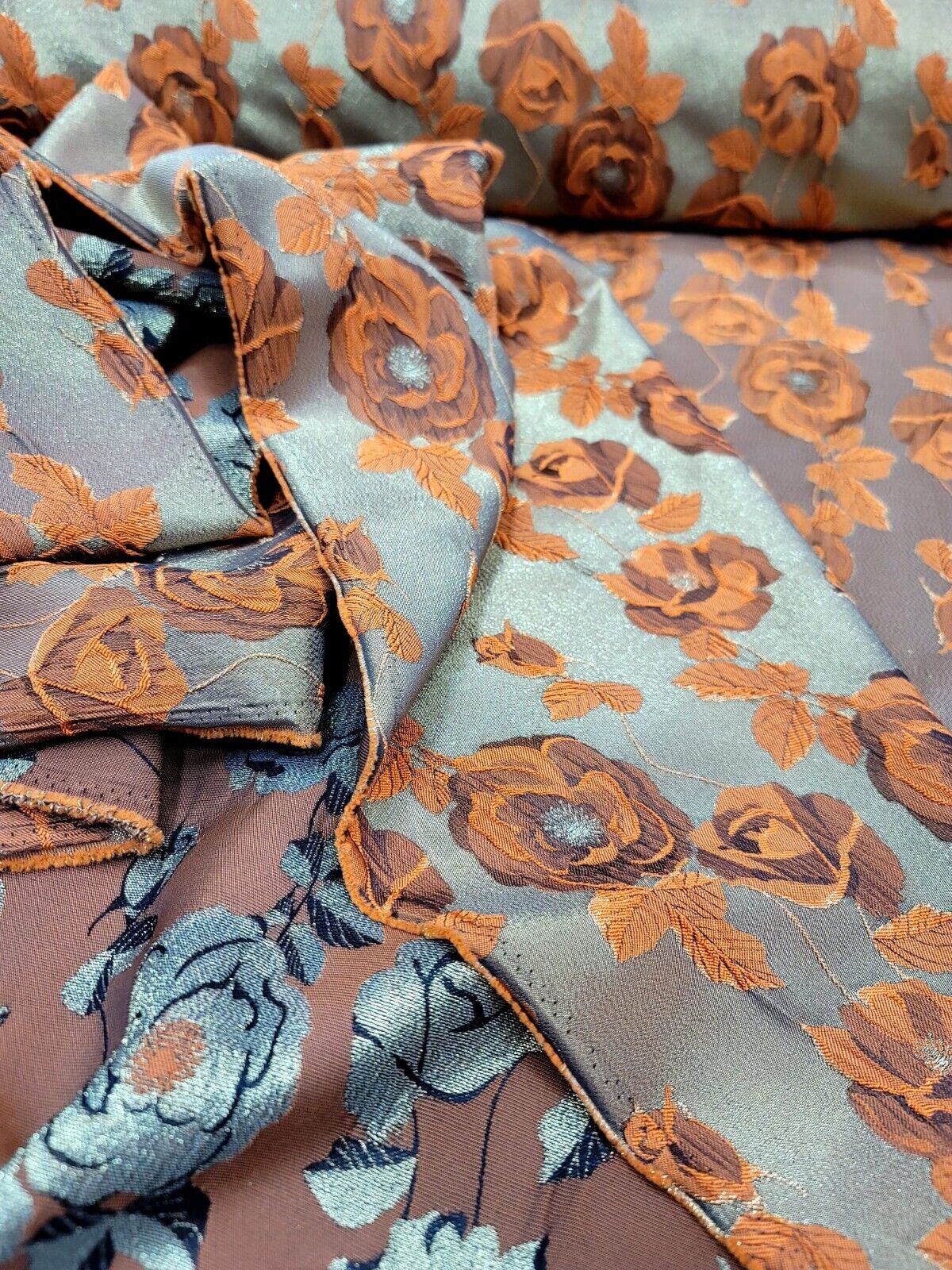 Brocade Jacquard Floral Fabric Orange Gold