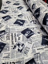 Cotton Newspaper Print Fabric Black and White