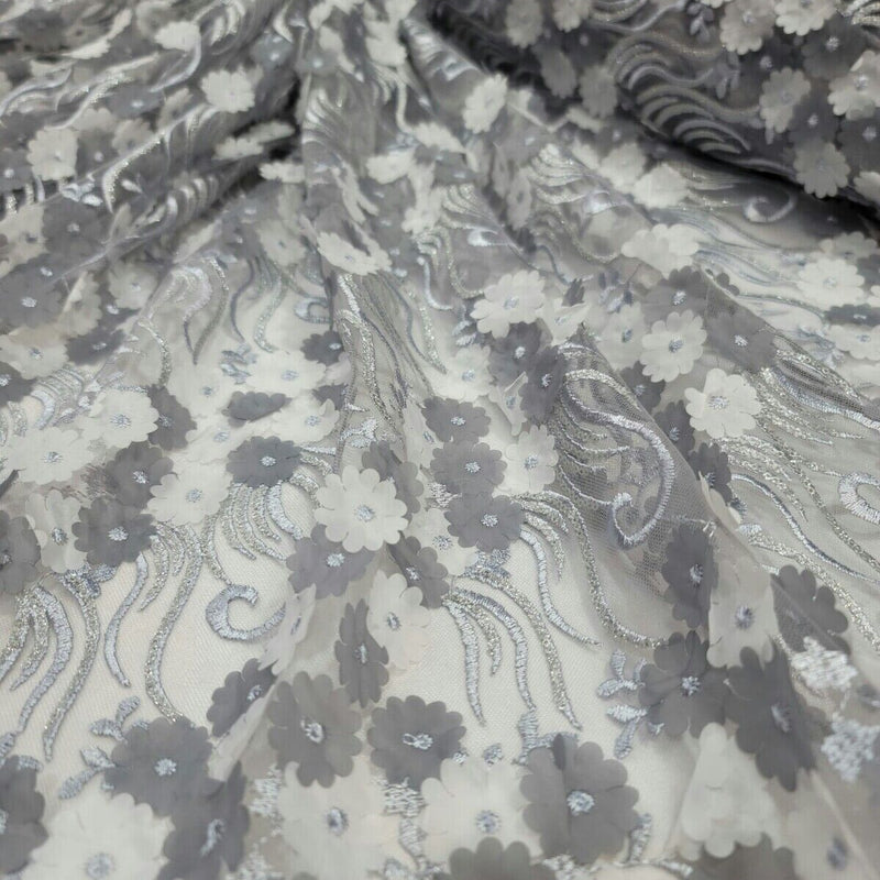 3D Floral Lace Gray Embroidery Sequin Fabric