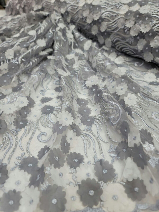 3D Floral Lace Gray Embroidery Sequin Fabric