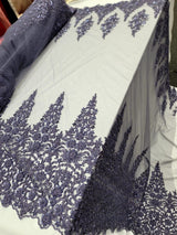 Beaded Embroidered Lace Fabric Purple Violet Edges