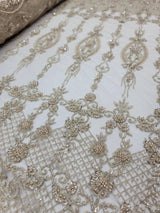 Beaded Lace Embroidery Floral Champagne