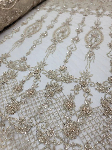 Beaded Lace Embroidery Floral Champagne
