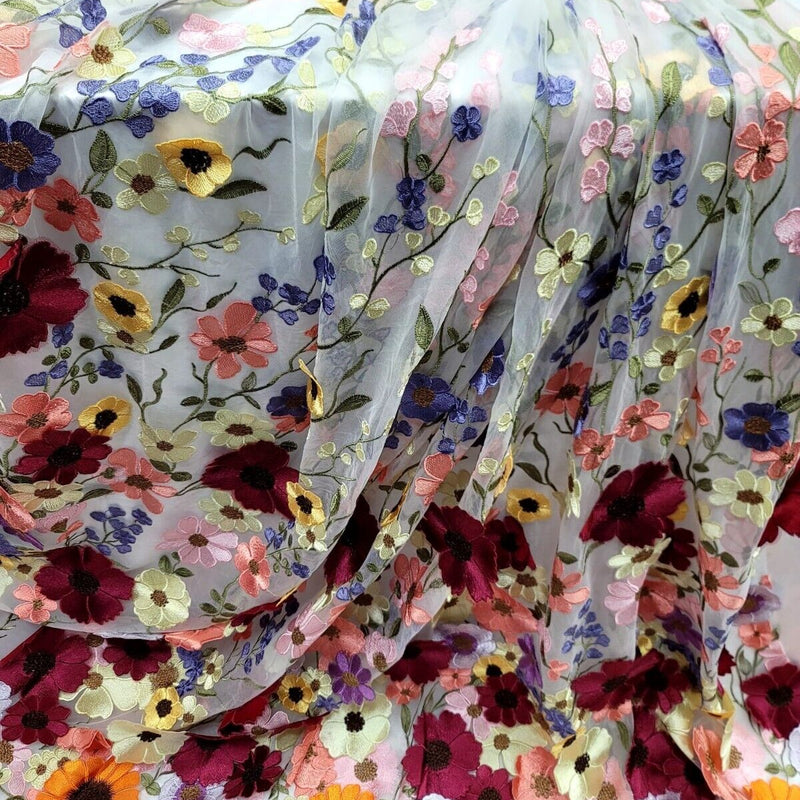 3D Multicolor Flower Lace Fabric