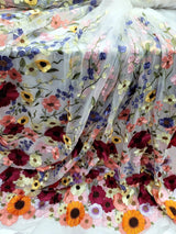 3D Multicolor Flower Lace Fabric