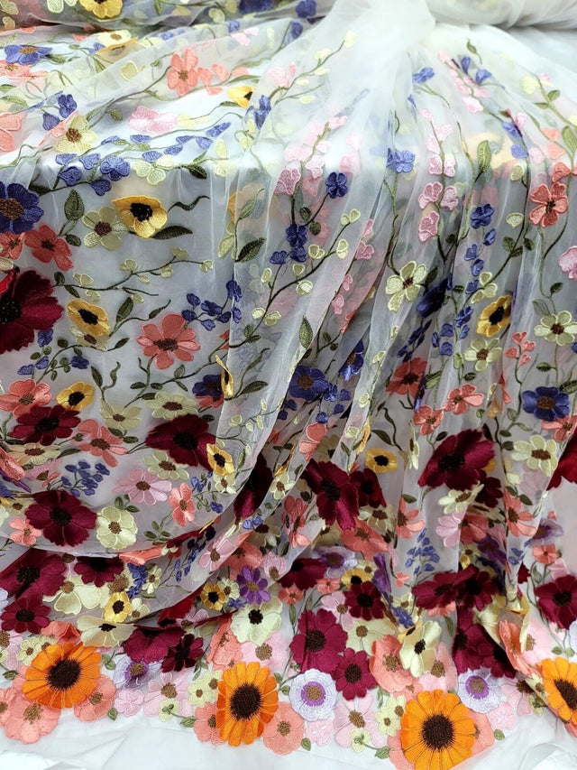 3D Multicolor Flower Lace Fabric