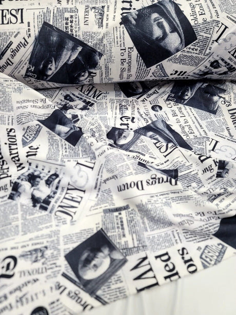 Cotton Newspaper Print Fabric Black and White