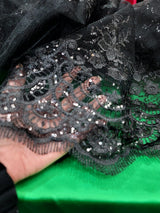 Black Embroidered Sequin Lace Fabric