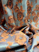 Brocade Jacquard Floral Fabric Orange Gold