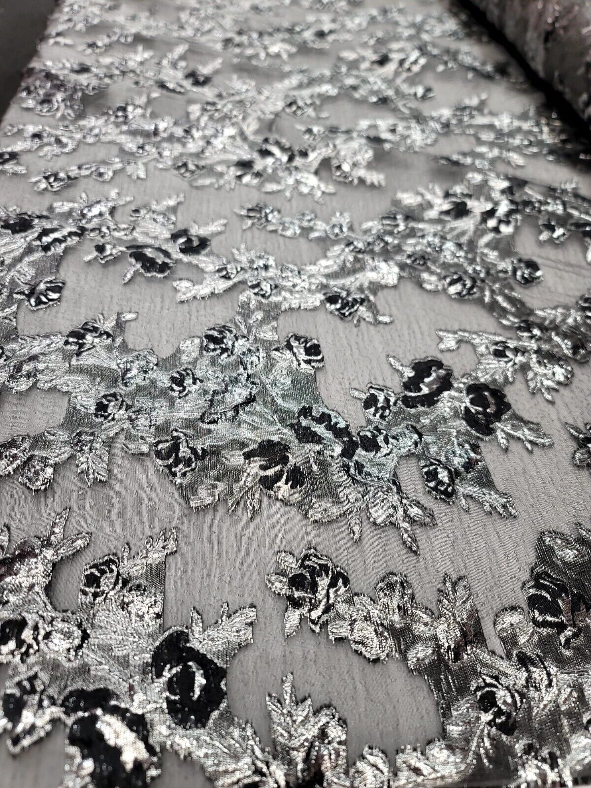 Metallic Silver Floral Brocade Fabric
