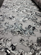 Metallic Silver Floral Brocade Fabric