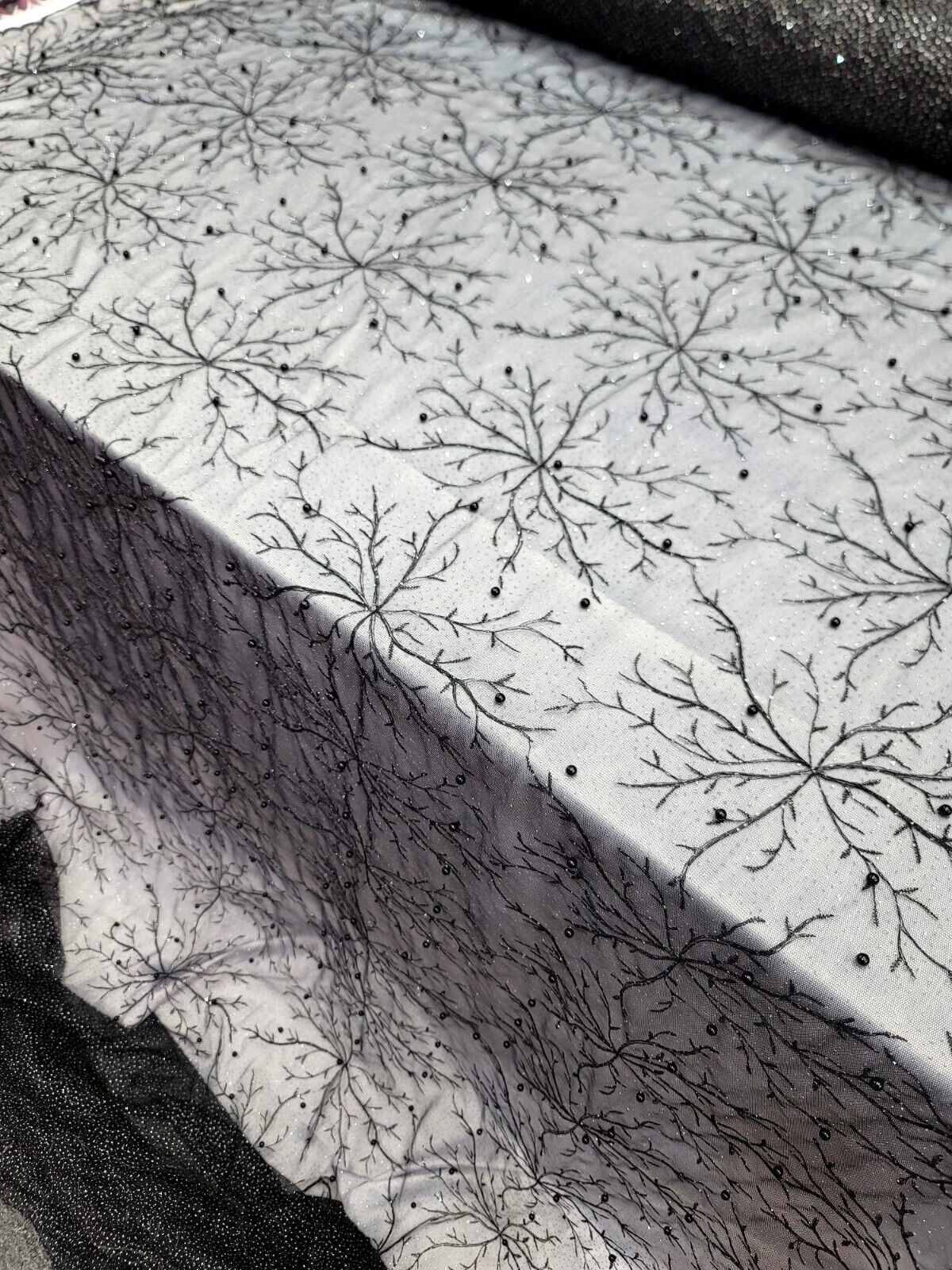Embroidered Bridal Lace Fabric Black Silver